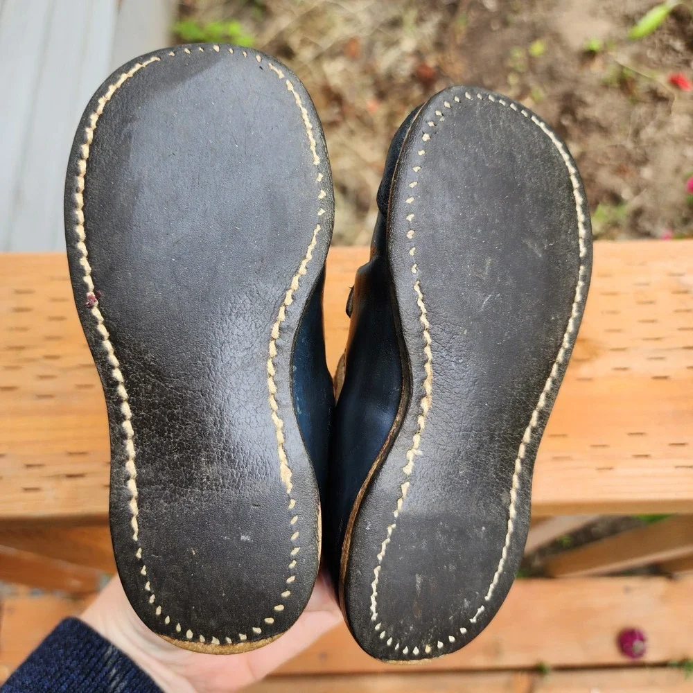 Handmade Black Leather Toddler 7.5 or 8 Double Buckle Mod Retro Dress Shoes